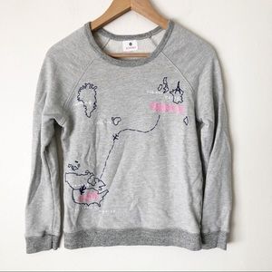 Sundry Gray Crewneck Sweatshirt with Navy & Pink Map Embroidery
